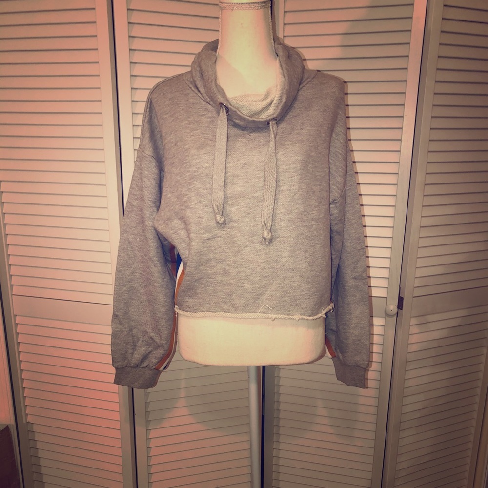 Vintage Havana stripes cowl neck crop sweats shirt